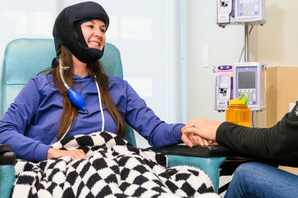 Patient with Amma using Scalp Cooling to preserve hair through chemotherapy